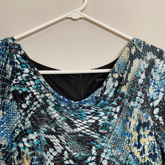 David Meister Midi Multicolor Snake Print Cowl Neck Dress Size 8 - Picture 5 of 14